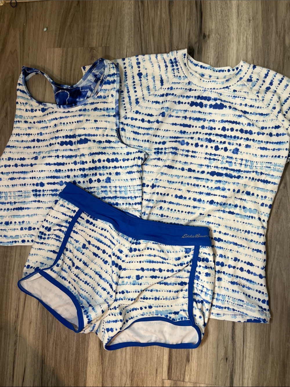 Eddie Bauer White and Blue Tie-Dye Kids Swim Set